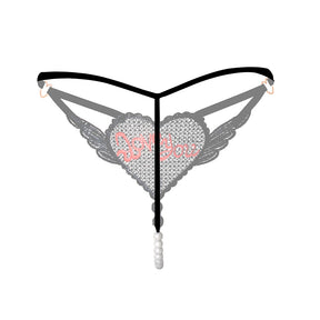 "Love You" Sexy Open Crotch Mesh Underwear With Pearls