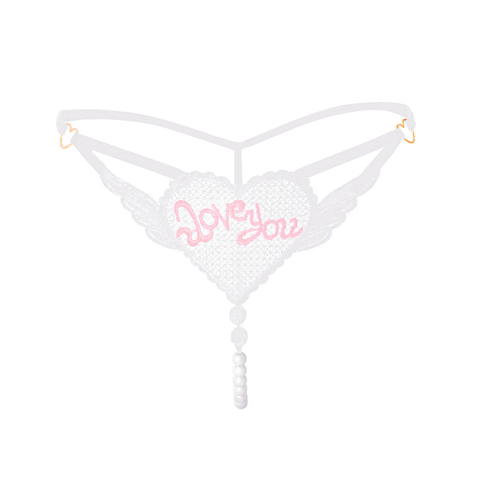 "Love You" Sexy Open Crotch Mesh Underwear With Pearls