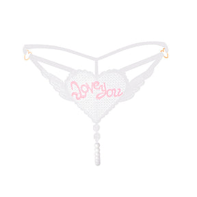 "Love You" Sexy Open Crotch Mesh Underwear With Pearls