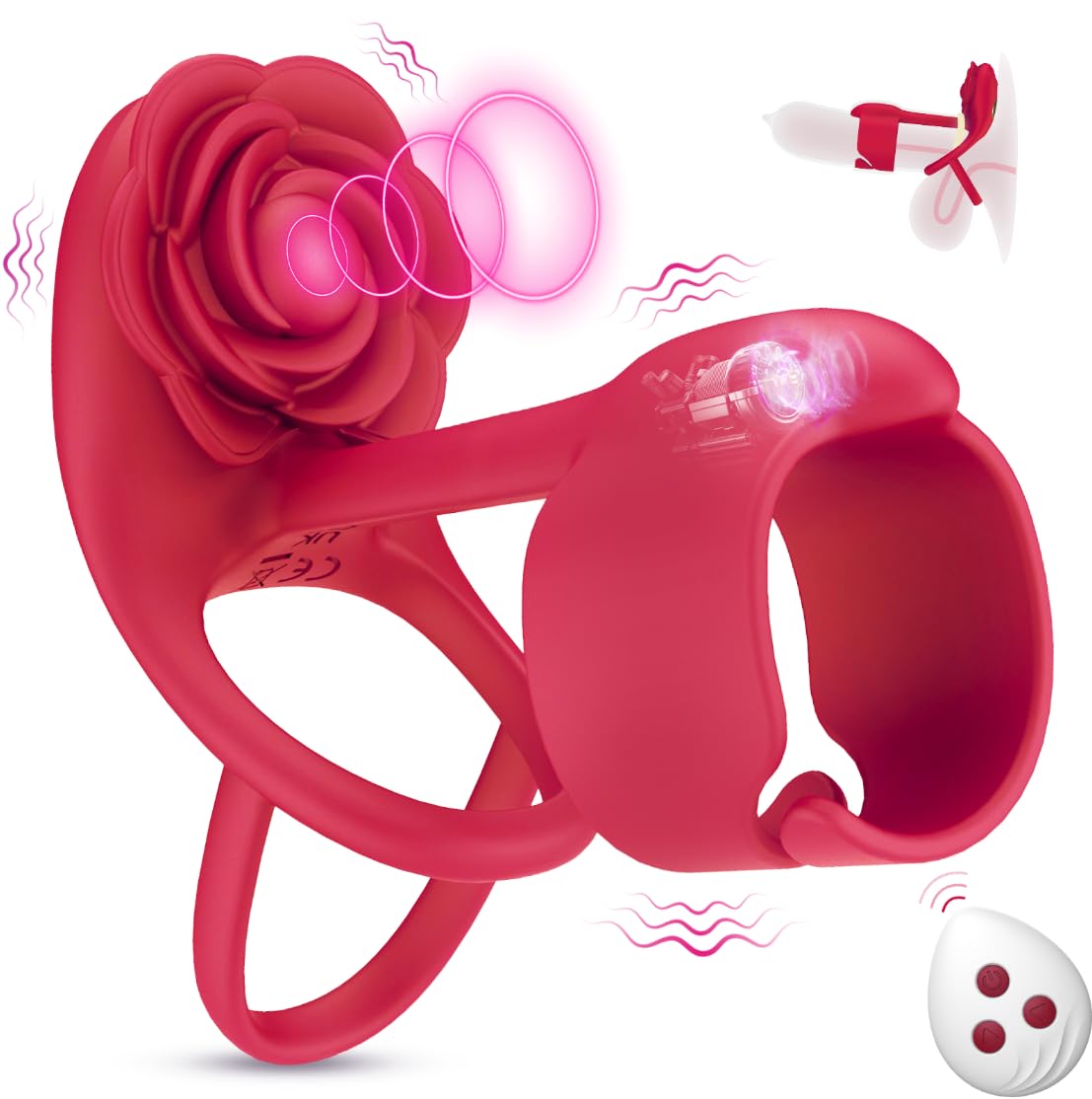 Lurevibe - 3 IN 1 Vibrating Rose Penis Ring with 10 Vibration - Lurevibe