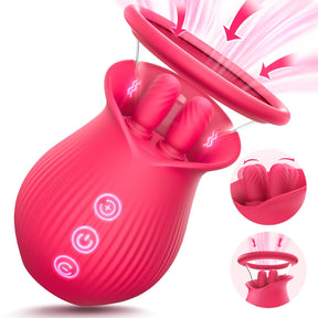Lurevibe - Rose Romeo - 3in1 Rose Sex Toy with 2 Suction Cups, Adult Toys Female Clitoral Nipple Vibrators with 10 Licking Sucking Vibrating - Lurevibe