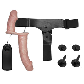 Vibrating Strap On Dildo Vibrator Double Dong with Adjustable Harness, MLSice Dual Penetration Harness Dildo Vibrator Female Couple Anal Sex Toy for Lesbians - Flesh - Lurevibe