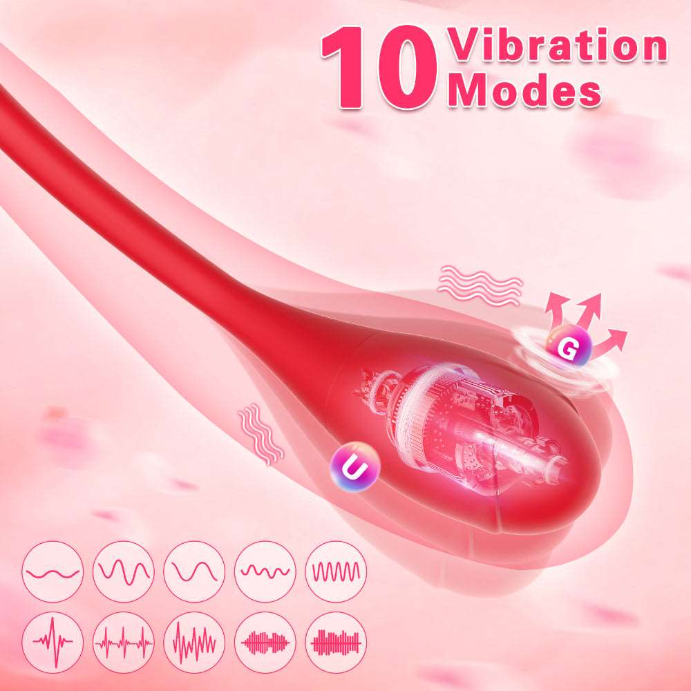 Lurevibe - 2 In 1 Rose Clitoris Vibrator Tongue Licking Thrusting Vibrator Nipple Stimulator