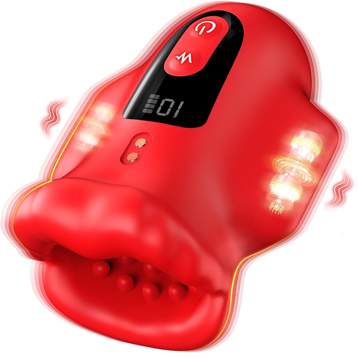 Mouth 360° Wrapped Penis Vibrator with LCD Display For Glans Training