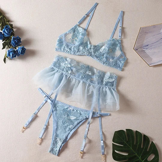 Three Piece Embroider Sexy Underwear Suit