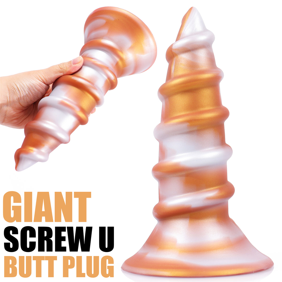 AIMITEX Gold Silicone Screw Super Thick Penis Butt Plug Anal Sex Toy - Lurevibe