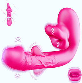 Rose Muncher 3-in-1 G Spot Vibrator Dildo with 10 Flapping & Vibrating & Licking Biting Modes