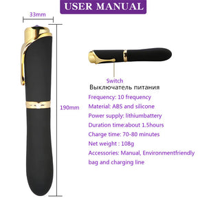 Lurevibe 10 Speed Pen-shaped G-spot Vibrating Dildo Magic Massager - Lurevibe