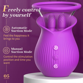 Lurevibe - Rose Romeo - 3in1 Rose Sex Toy with 2 Suction Cups, Adult Toys Female Clitoral Nipple Vibrators with 10 Licking Sucking Vibrating - Lurevibe