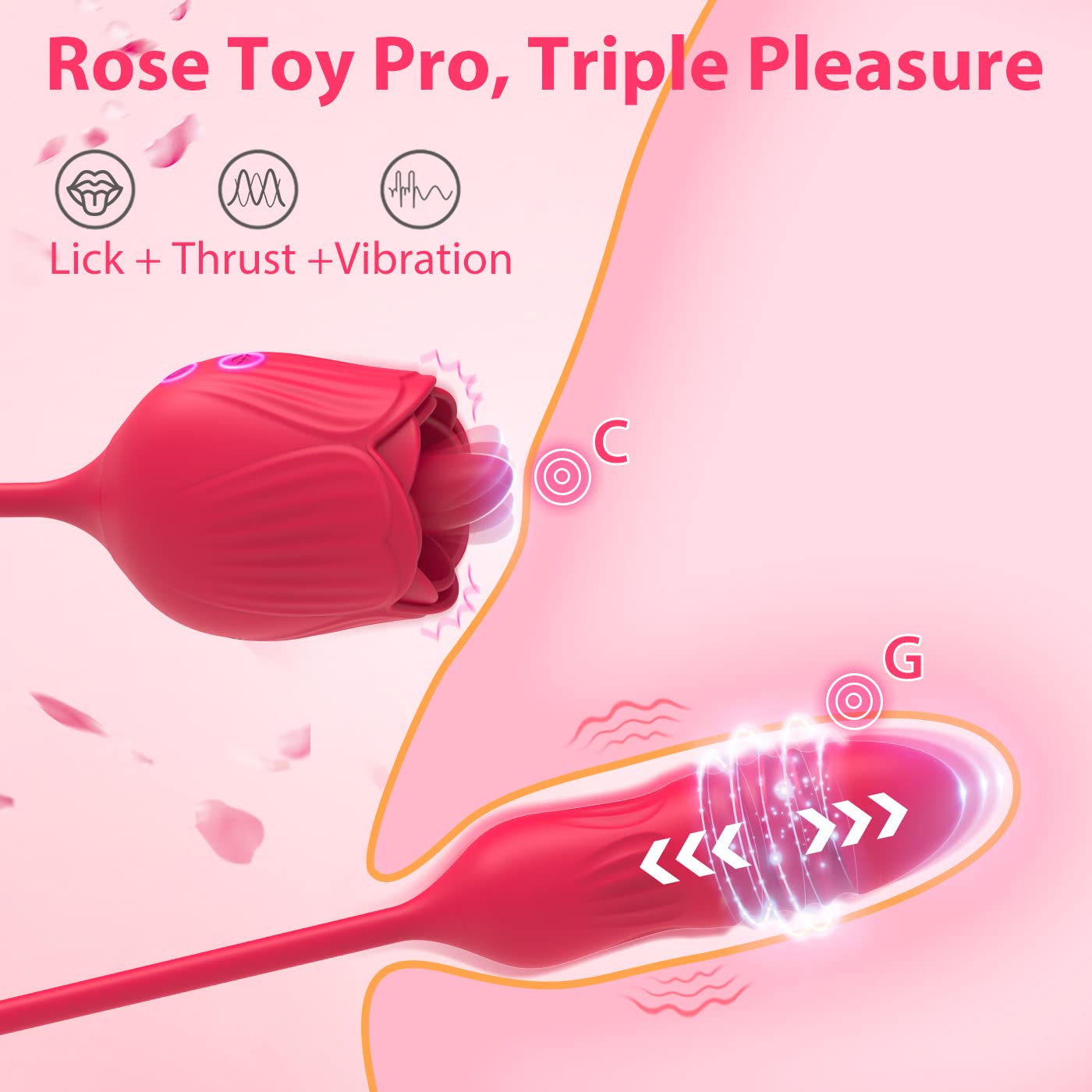 Lurevibe - Rose Female Tongue Licking Egg Jumping Telescopic Masturbation Device Double-headed Vibrating Sex Toy - Lurevibe
