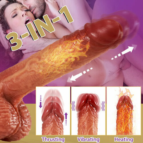 Lurevibe - 3-in-1 Thrusting 5 Vibrations 42 ℃ Heating Realistic Non-sticky Blush Dildo 9 Inch - Lurevibe