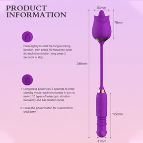 Lurevibe - Purple Rose Toy Rotating Pearls Telescopic Tongue-licking V