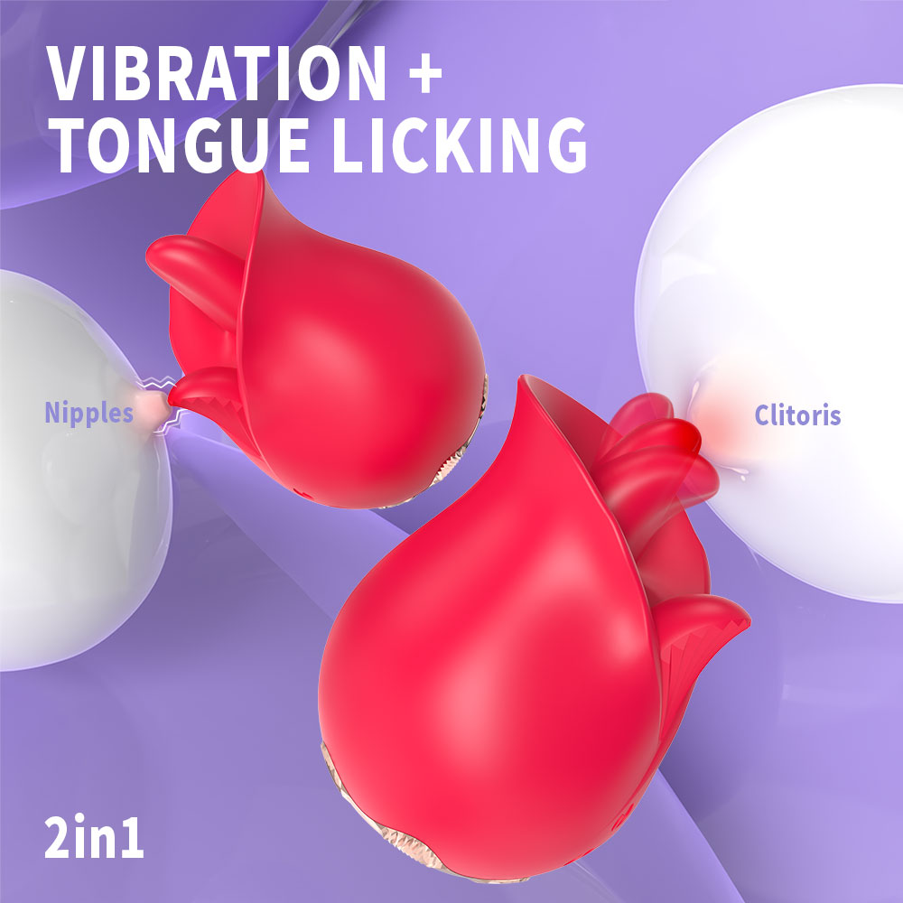 Lurevibe - Purple Rose Toy Rotating Pearls Telescopic Tongue-licking V