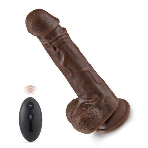 Lurevibe - 9.05 Inch Realistic 8 Thrusting Vibrating Heating Black Dildo with Remote Control - Lurevibe