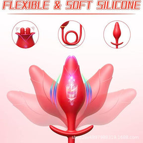 Lurevibe - Romeo Double-pistil Tongue-licking Rose Toy With Vibrating Anal Plug - Lurevibe