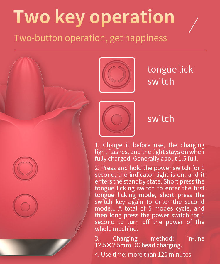Lurevibe - Powerful Rose Toy Vibrator With Tongue Licking Oral Nipple Clit Clitoris Stimulator - Lurevibe