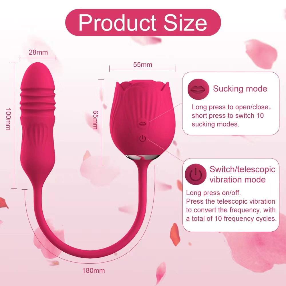 Lurevibe - Purple Rose Toy Rotating Pearls Telescopic Tongue-licking V