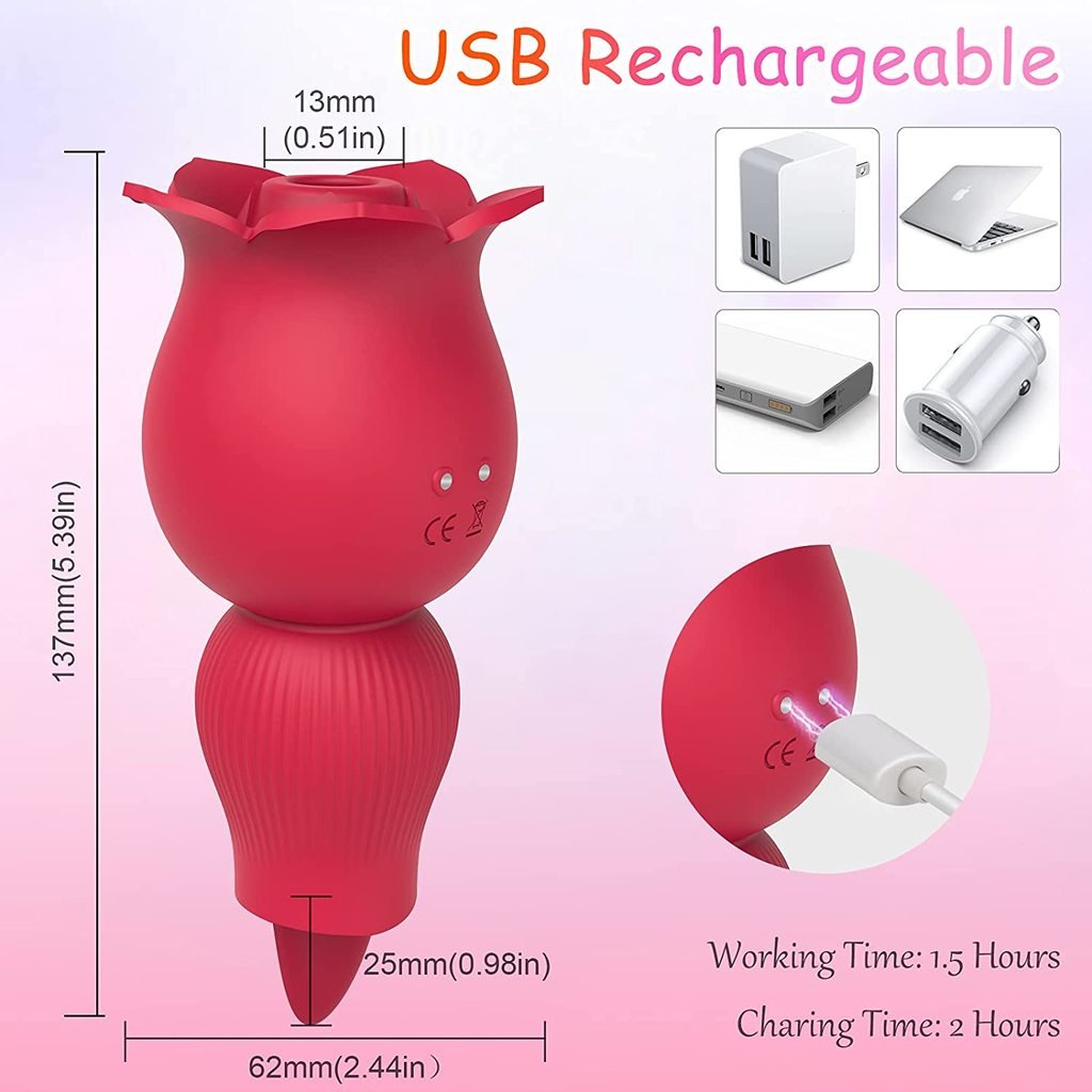 Lurevibe - Rose Sucking and Tongue Vibrator 2 in 1 Rose Toy - Lurevibe