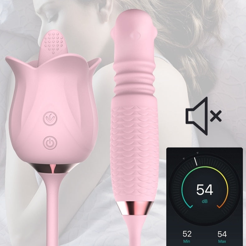 Lurevibe - 3-in-1 Blooming Sexy Pink Rose Toy Rotating Pearls Telescopic Tongue-licking Vibrator - Lurevibe