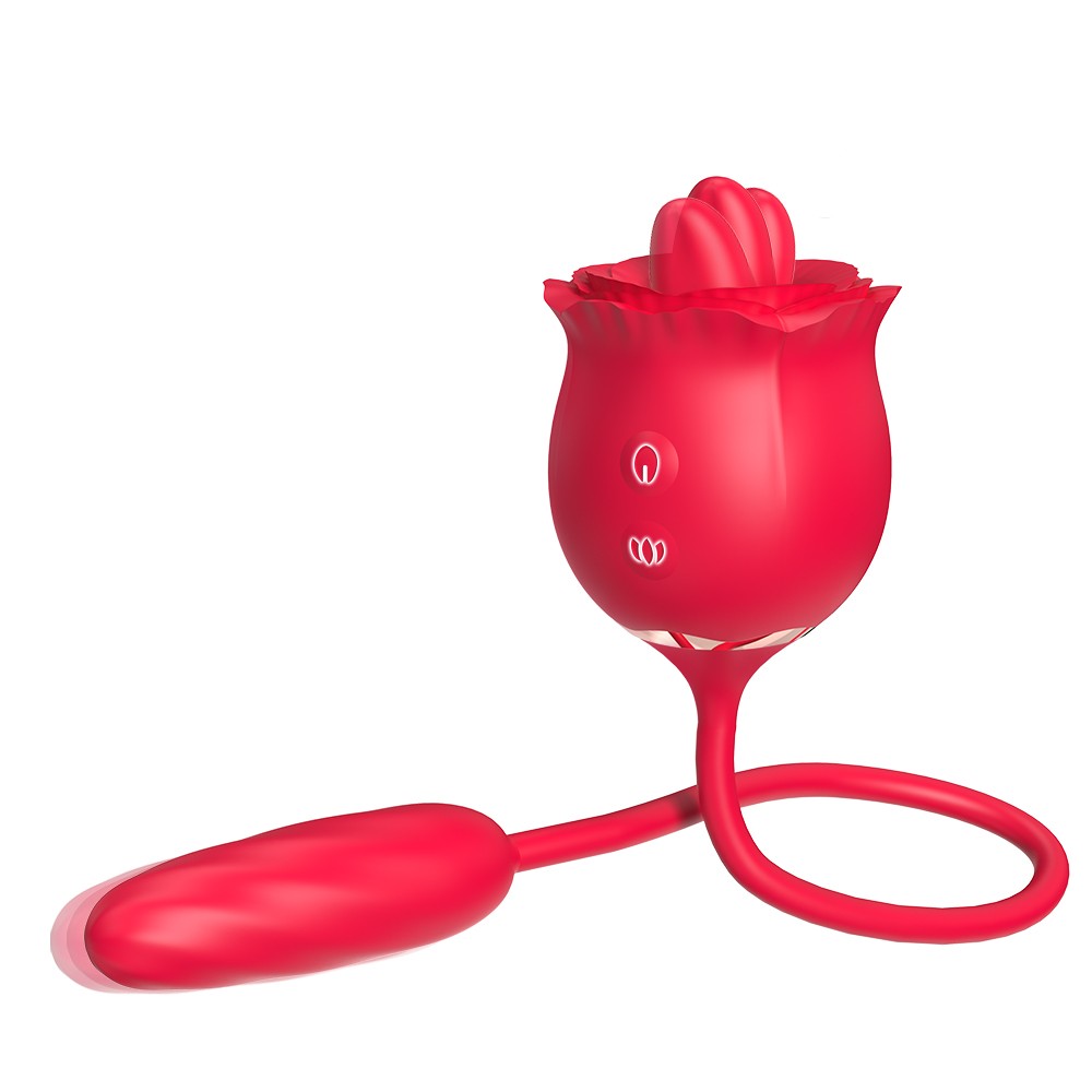 Lurevibe - 2 In 1 Rose Toy Thrusting Dildo Vibrator With 9 Tongue Licking 9 Thrusting Vibrating - Lurevibe