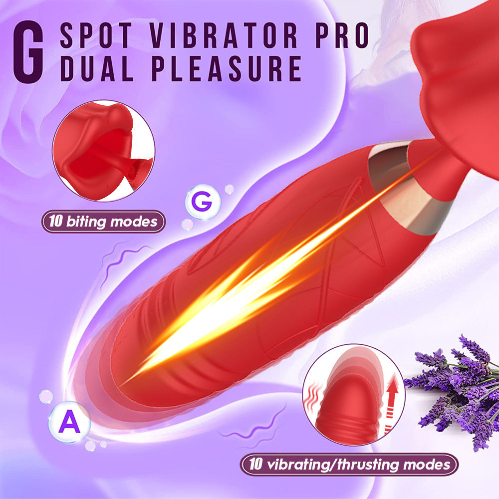 Lurevibe - Rose Muncher Lip Tongue Suction Vibrator With Thrusting Dildo  Vibrator