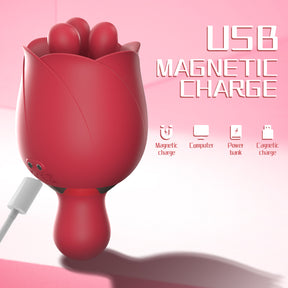 Lurevibe - 2 In 1 Rose Vibrator Sex Toy Clitoral Clit Tongue Licking Vibrator - Lurevibe