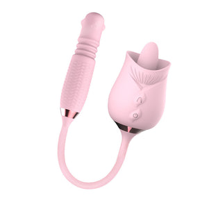 Lurevibe - Purple Rose Toy Rotating Pearls Telescopic Tongue-licking Vibrator - Lurevibe
