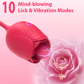 Lurevibe - Rose Female Tongue Licking Egg Jumping Telescopic Masturbation Device Double-headed Vibrating Sex Toy - Lurevibe
