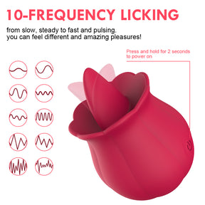 Lurevibe -10 Speeds Vibrating Rose Shape Tongue Licking Vibrator For Women - Lurevibe
